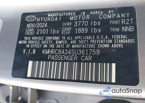 2025 Hyundai Venue Sel из США, поврежденный, VIN KMHRC8A34SU361759